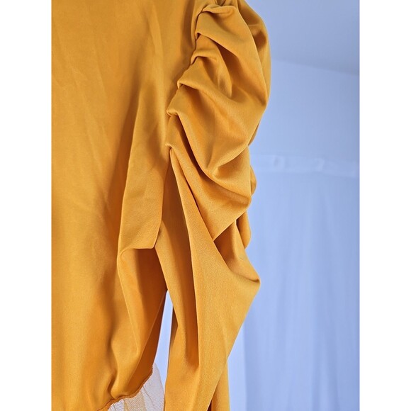 Ekaliy Long Sleeve High Low Asymmetrical Ruffle Shirt Dress Women XL Yellow - Picture 4 of 7